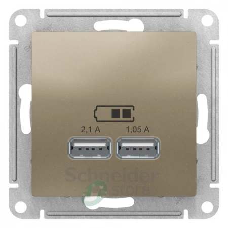 ATN000533 - ATLASDESIGN USB РОЗЕТКА A+A, 5В/2,1 А, 2х5В/1,05 А, механизм, ШАМПАНЬ