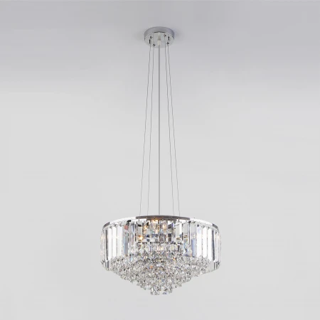 Потолочно-подвесная хрустальная люстра Eurosvet 10105/5 хром/прозрачный хрусталь Strotskis