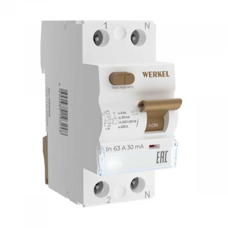 Устройство защитного отключения Werkel 1P+N 63A 30mА АС 6kА W912P636 4690389193125