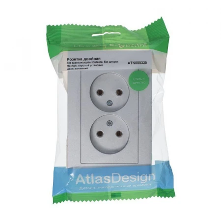 Розетка двойная 2К Systeme Electric AtlasDesign 16A 250V алюминий ATN000320