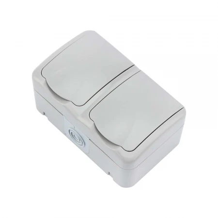 Блок горизонтальный 2 розетки Mini OG IP54 с заземлением, о/у, серый KRANZ KR-78-0806