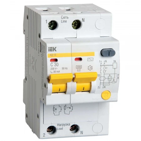 KARAT Дифференциальный автомат АД12 2P 32А 30мА тип AC IEK MAD10-2-032-C-030