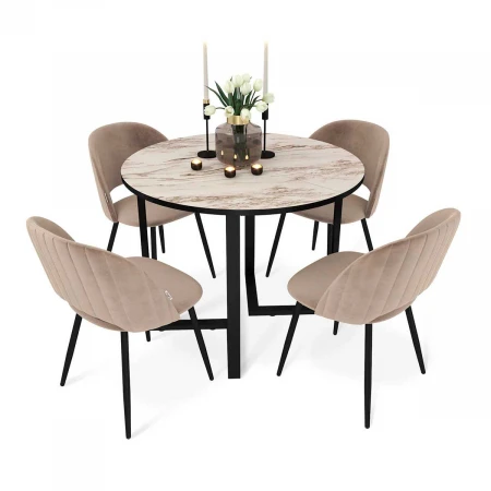 Обеденная группа Sheffilton SHT-DS222 браун стоун/черный/латте/черный муар 5320173201