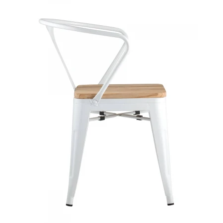 Барный стул Tolix Arm Wood белый глянцевый + светлое дерево YD-H440AR-W LG-02